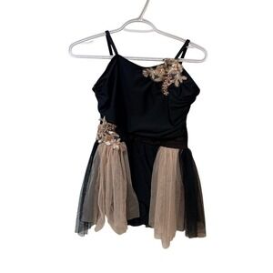 Revolution Dancewear Black Gold‎ Floral Sequin Lyrical Ballet Tutu Costume XLC